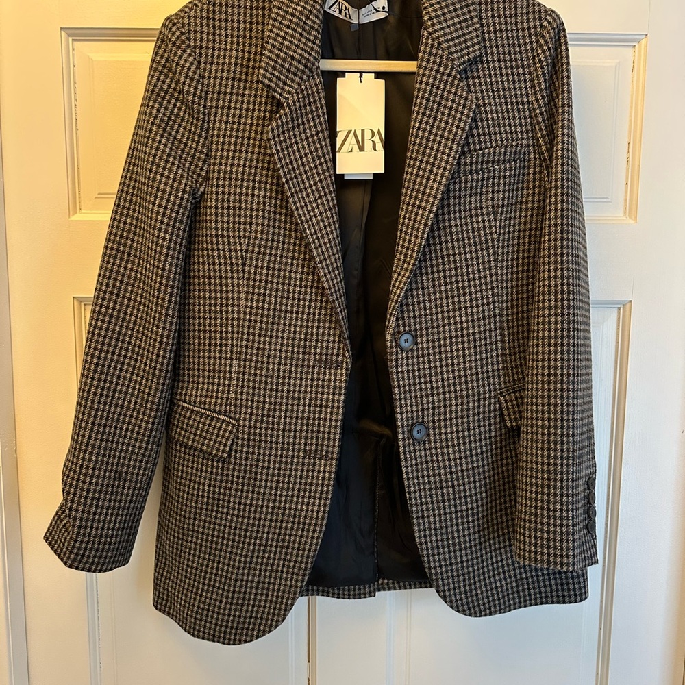 Zara Houndstooth Blazer - Black and Brown